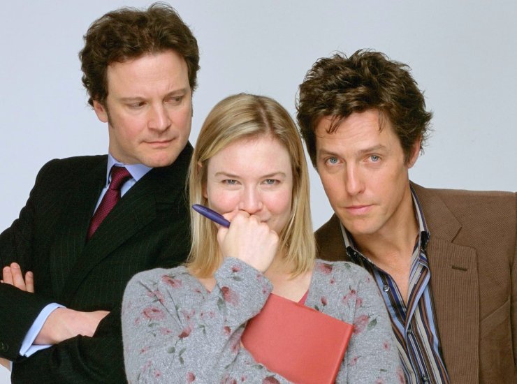 Colin Firth, Hugh Grant e Renée Zellweger nel film Bridget Jones